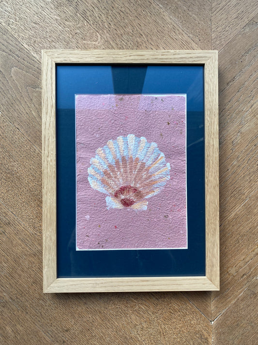 Venusschelp op roze handgemaakt papier (ingelijst)