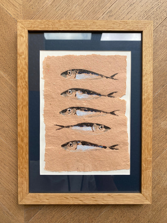 VERKOCHT Visjes op handgemaakt papier (roze)