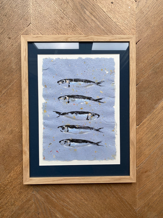 Visjes op handgemaakt papier GROOT (blauw)